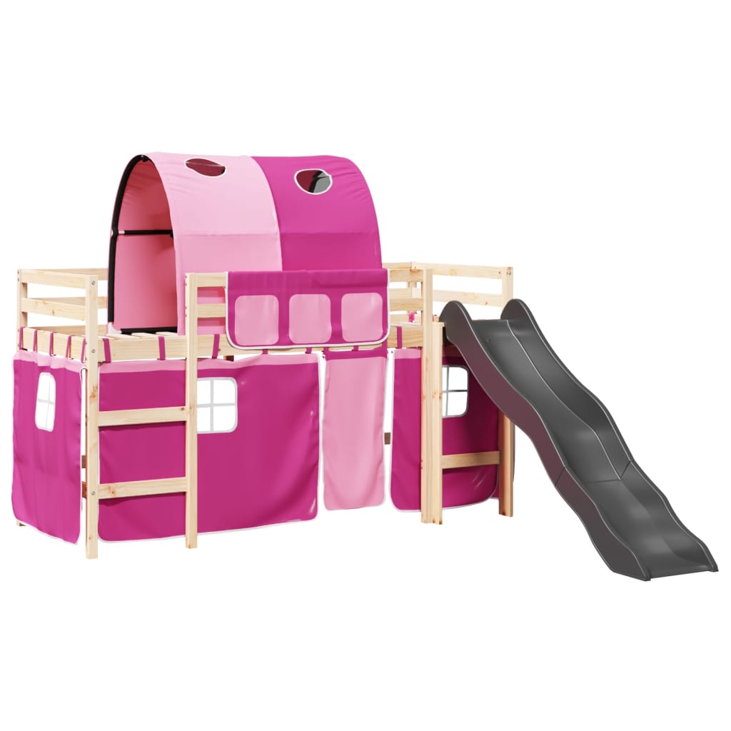 Kids' Loft Bed with Tunnel Pink 90x200 cm Solid Wood Pine