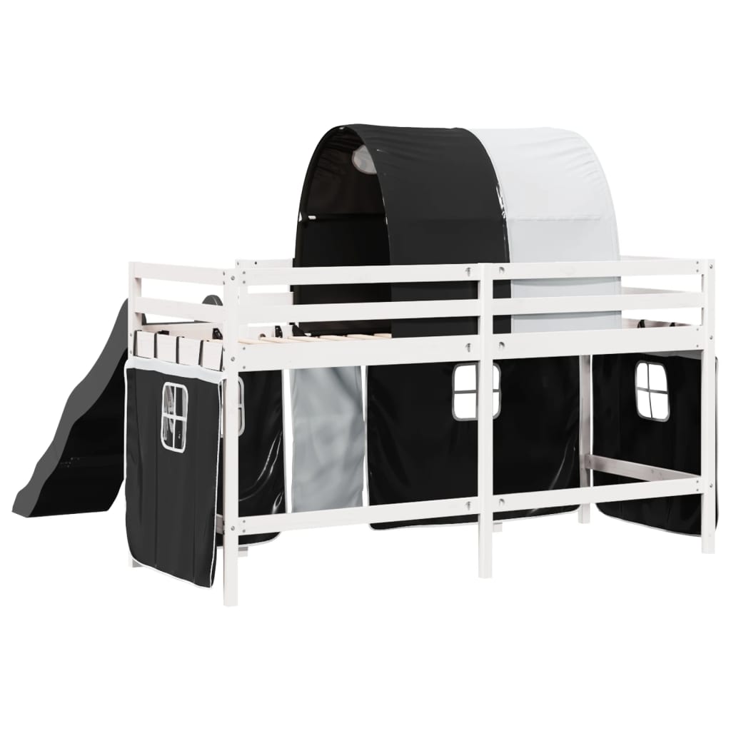 Kids' Loft Bed with Tunnel White&Black 90x200 cm Solid Wood Pine