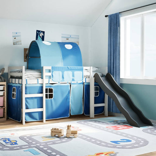 Kids' Loft Bed with Tunnel Blue 90x200 cm Solid Wood Pine