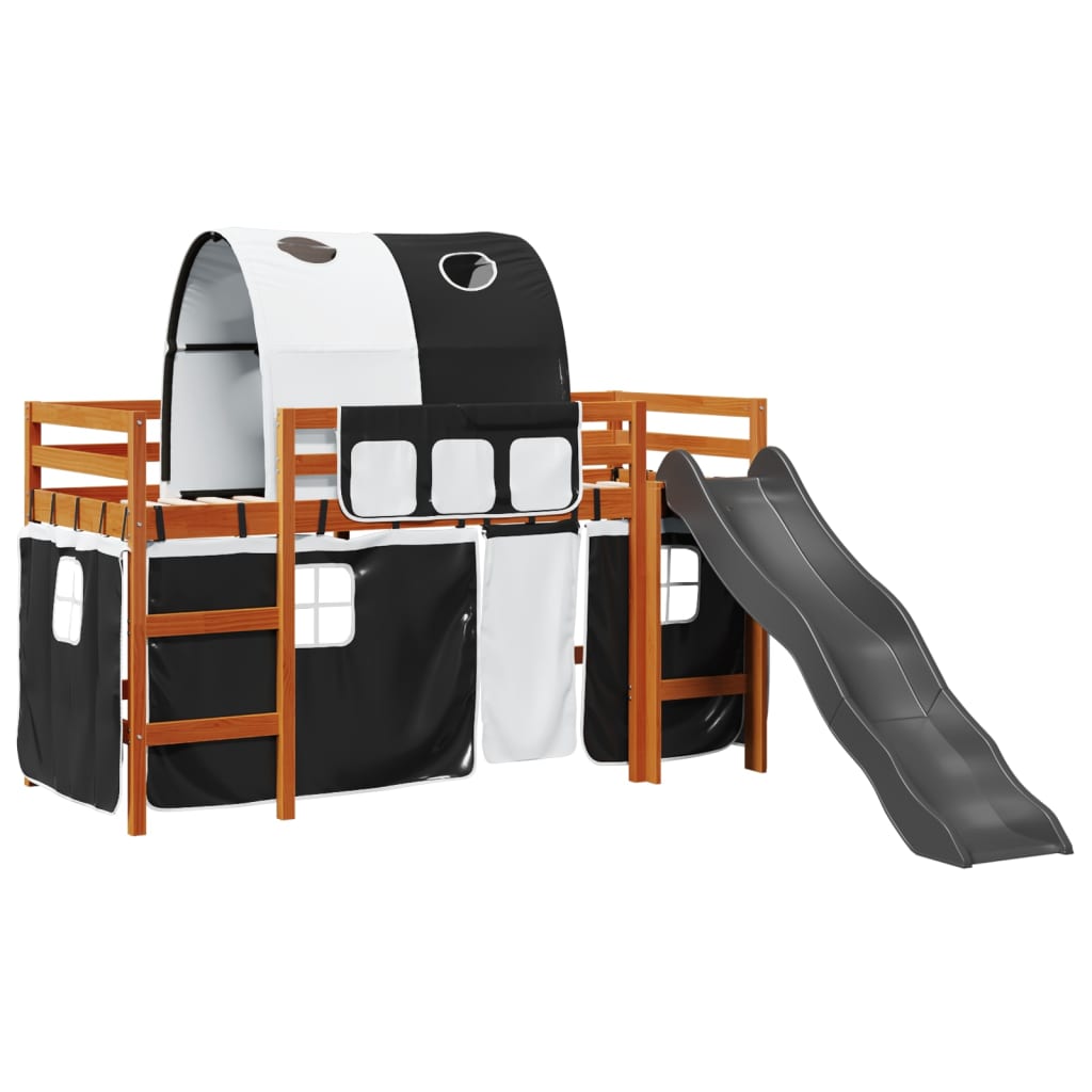 Kids' Loft Bed with Tunnel White&Black 90x200 cm Solid Wood Pine