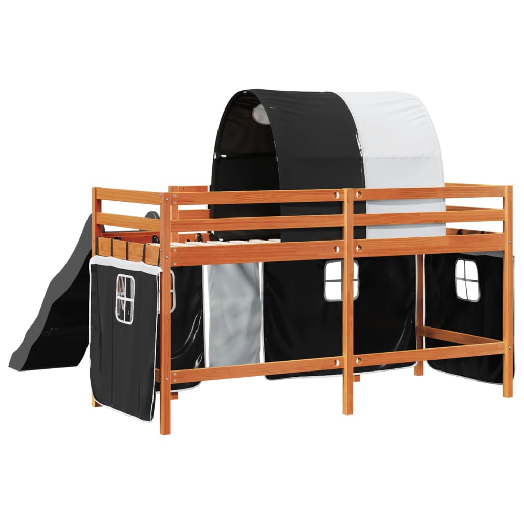 Kids' Loft Bed with Tunnel White&Black 90x200 cm Solid Wood Pine