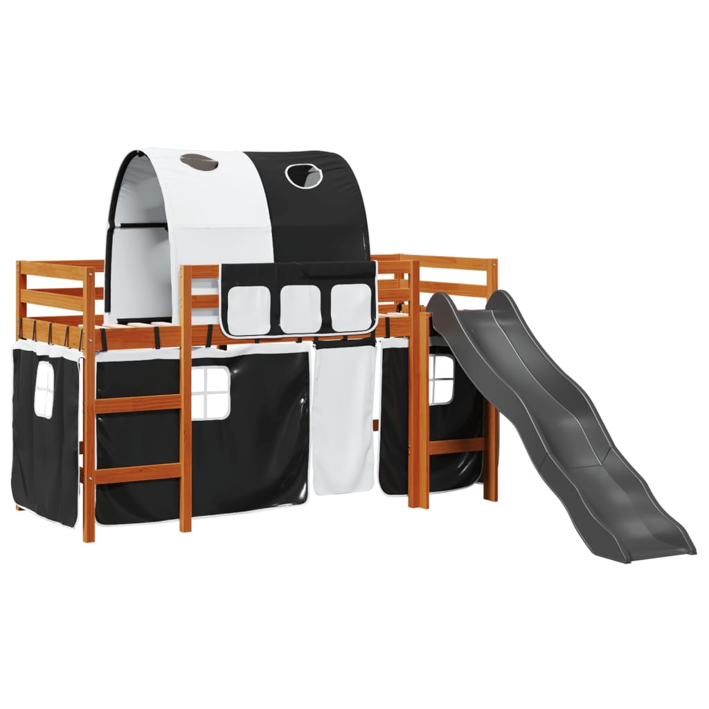 Kids' Loft Bed with Tunnel White&Black 90x190 cm Solid Wood Pine