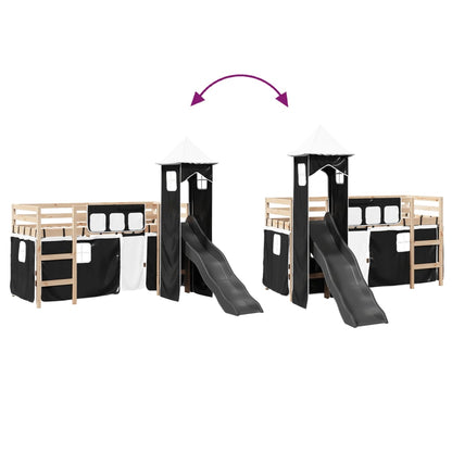 Kids' Loft Bed with Tower White&Black 80x200 cm Solid Wood Pine