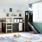 Kids' Loft Bed with Tower White&Black 80x200 cm Solid Wood Pine