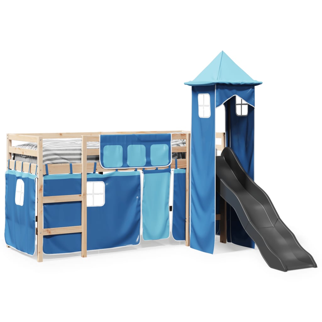 Kids' Loft Bed with Tower Blue 80x200 cm Solid Wood Pine