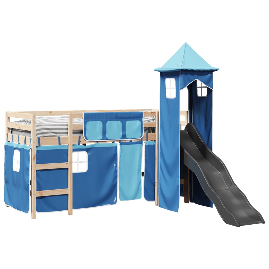 Kids' Loft Bed with Tower Blue 80x200 cm Solid Wood Pine