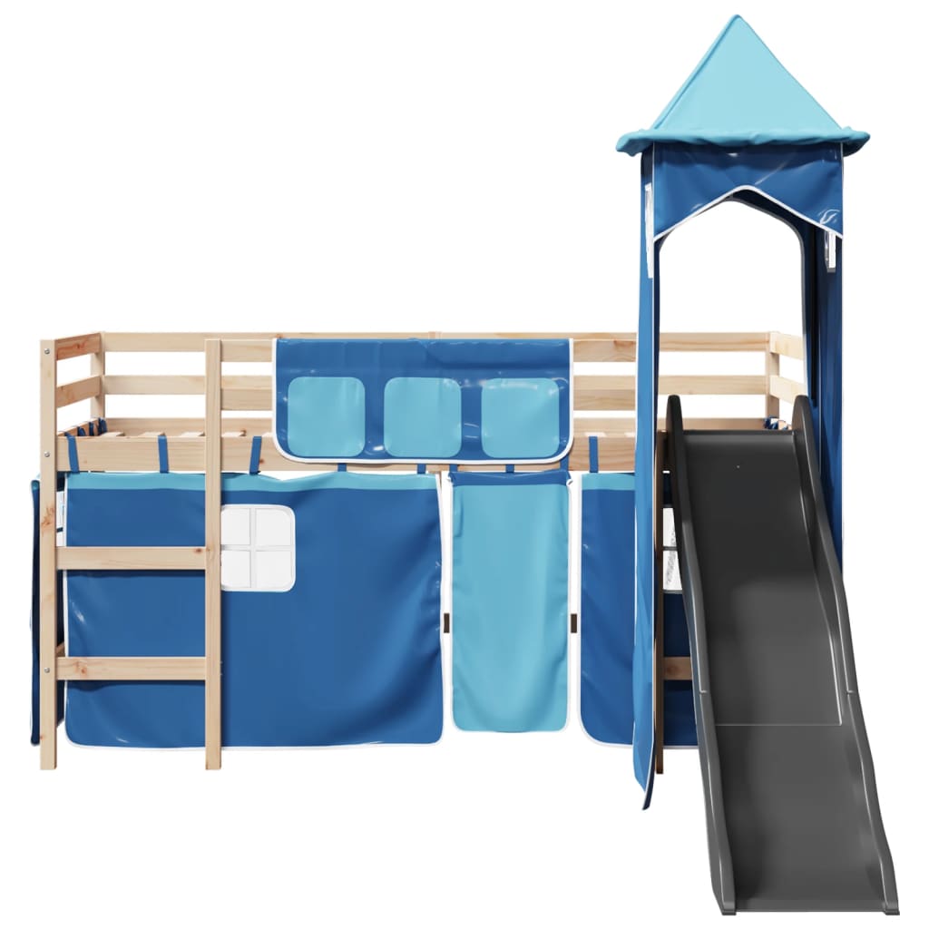 Kids' Loft Bed with Tower Blue 80x200 cm Solid Wood Pine