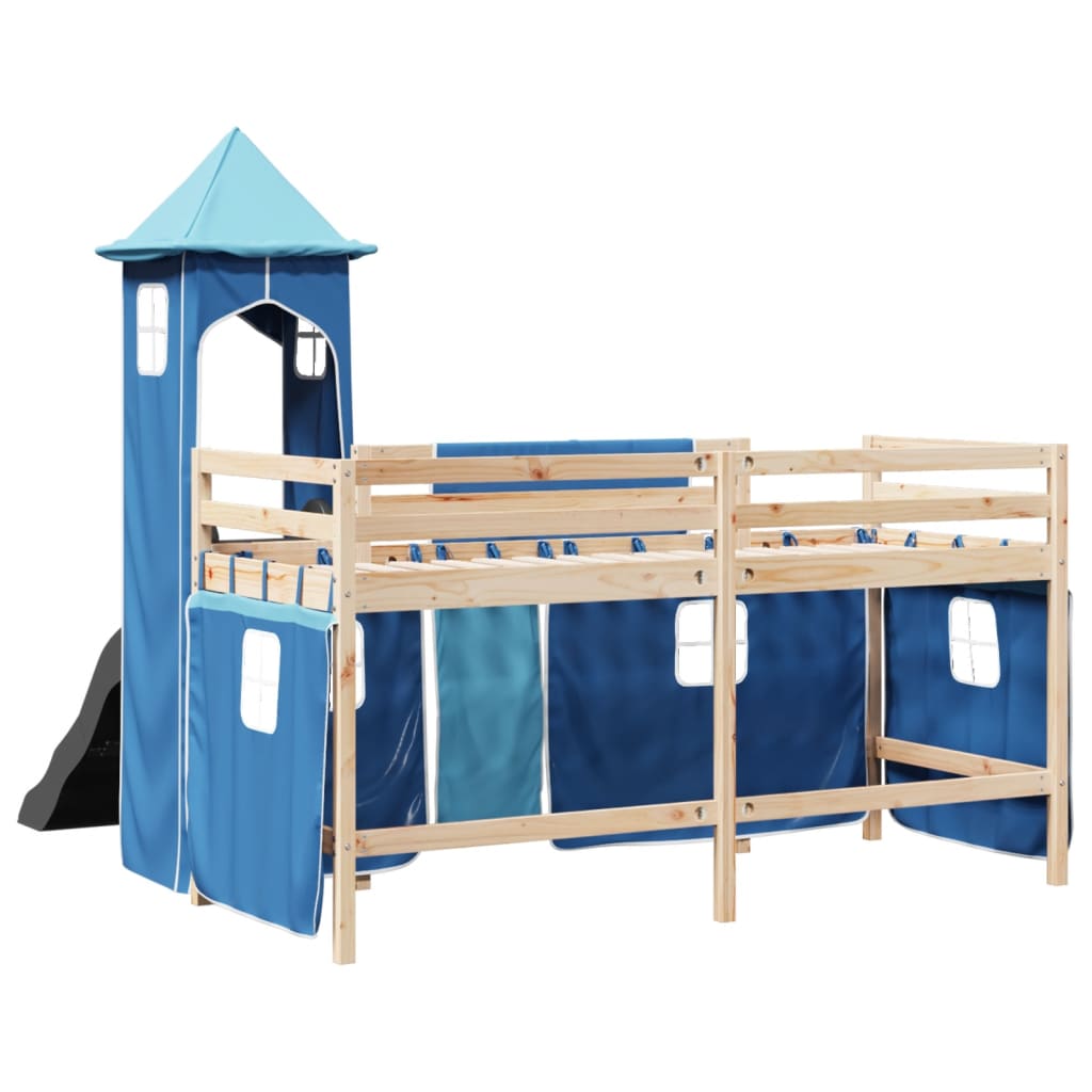 Kids' Loft Bed with Tower Blue 80x200 cm Solid Wood Pine