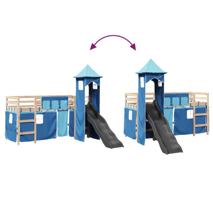 Kids' Loft Bed with Tower Blue 80x200 cm Solid Wood Pine