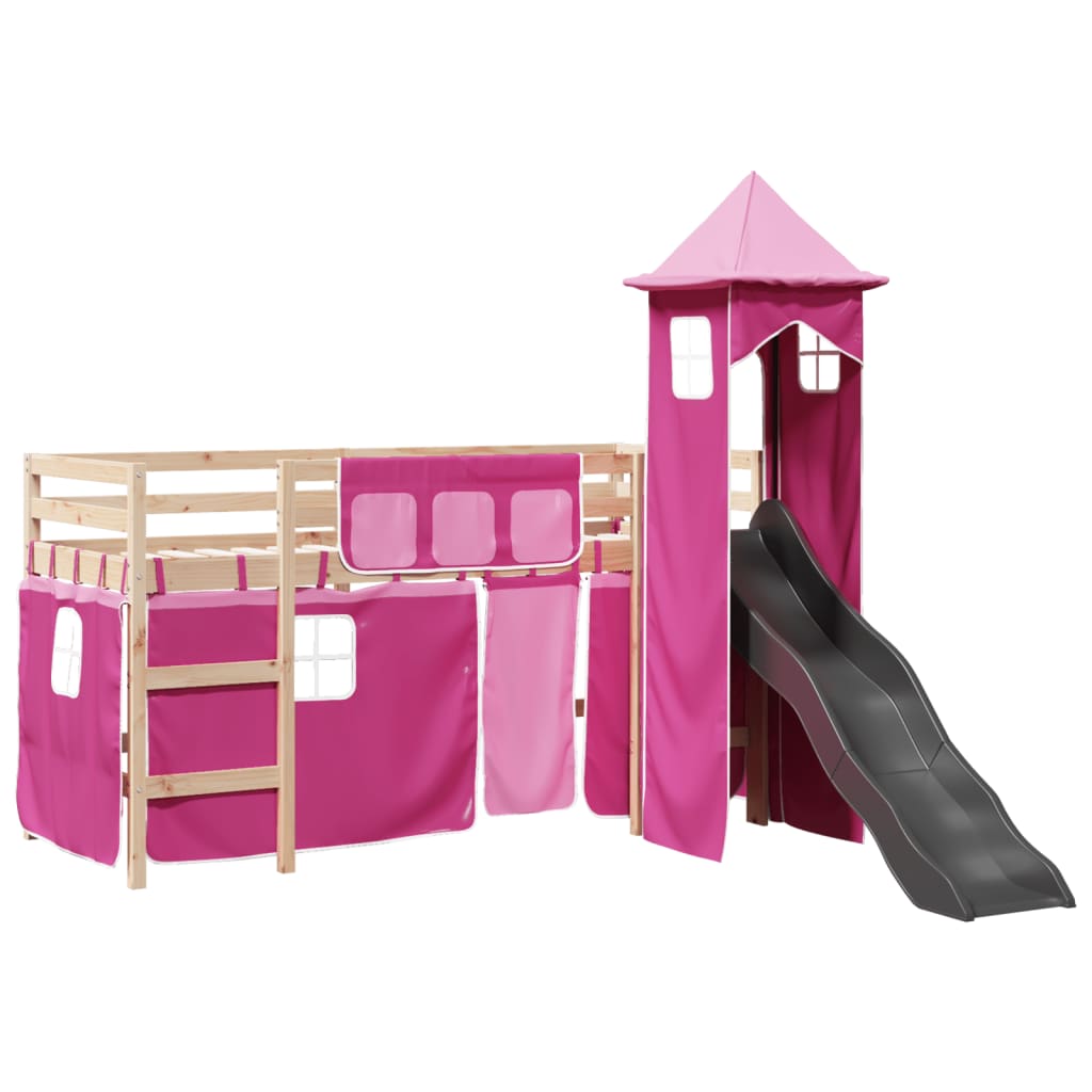 Kids' Loft Bed with Tower Pink 80x200 cm Solid Wood Pine