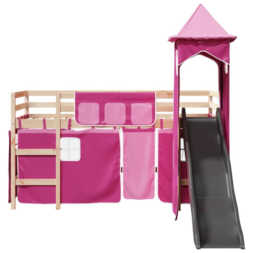 Kids' Loft Bed with Tower Pink 80x200 cm Solid Wood Pine