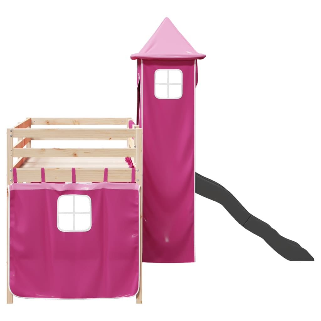 Kids' Loft Bed with Tower Pink 80x200 cm Solid Wood Pine