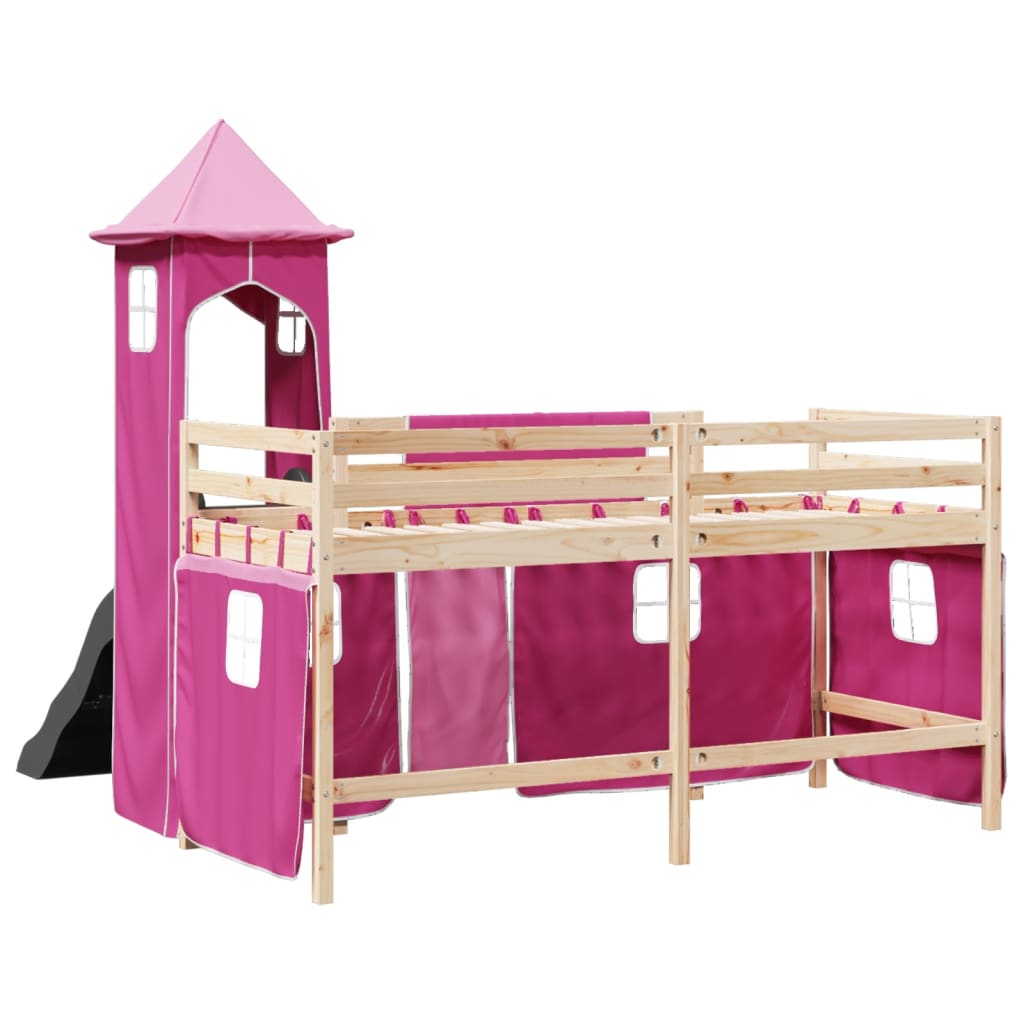 Kids' Loft Bed with Tower Pink 80x200 cm Solid Wood Pine