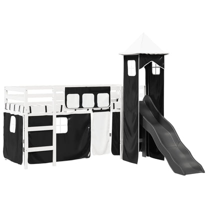 Kids' Loft Bed with Tower White&Black 80x200 cm Solid Wood Pine