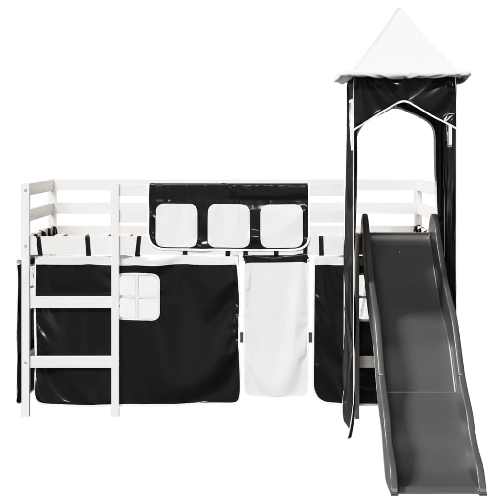 Kids' Loft Bed with Tower White&Black 80x200 cm Solid Wood Pine