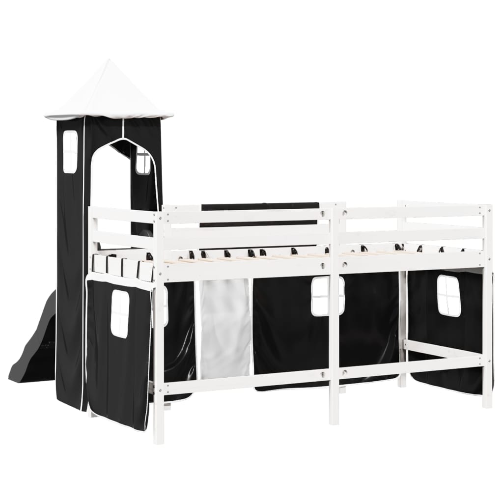 Kids' Loft Bed with Tower White&Black 80x200 cm Solid Wood Pine