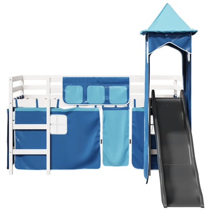 Kids' Loft Bed with Tower Blue 80x200 cm Solid Wood Pine