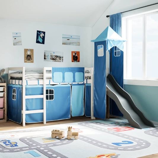 Kids' Loft Bed with Tower Blue 80x200 cm Solid Wood Pine