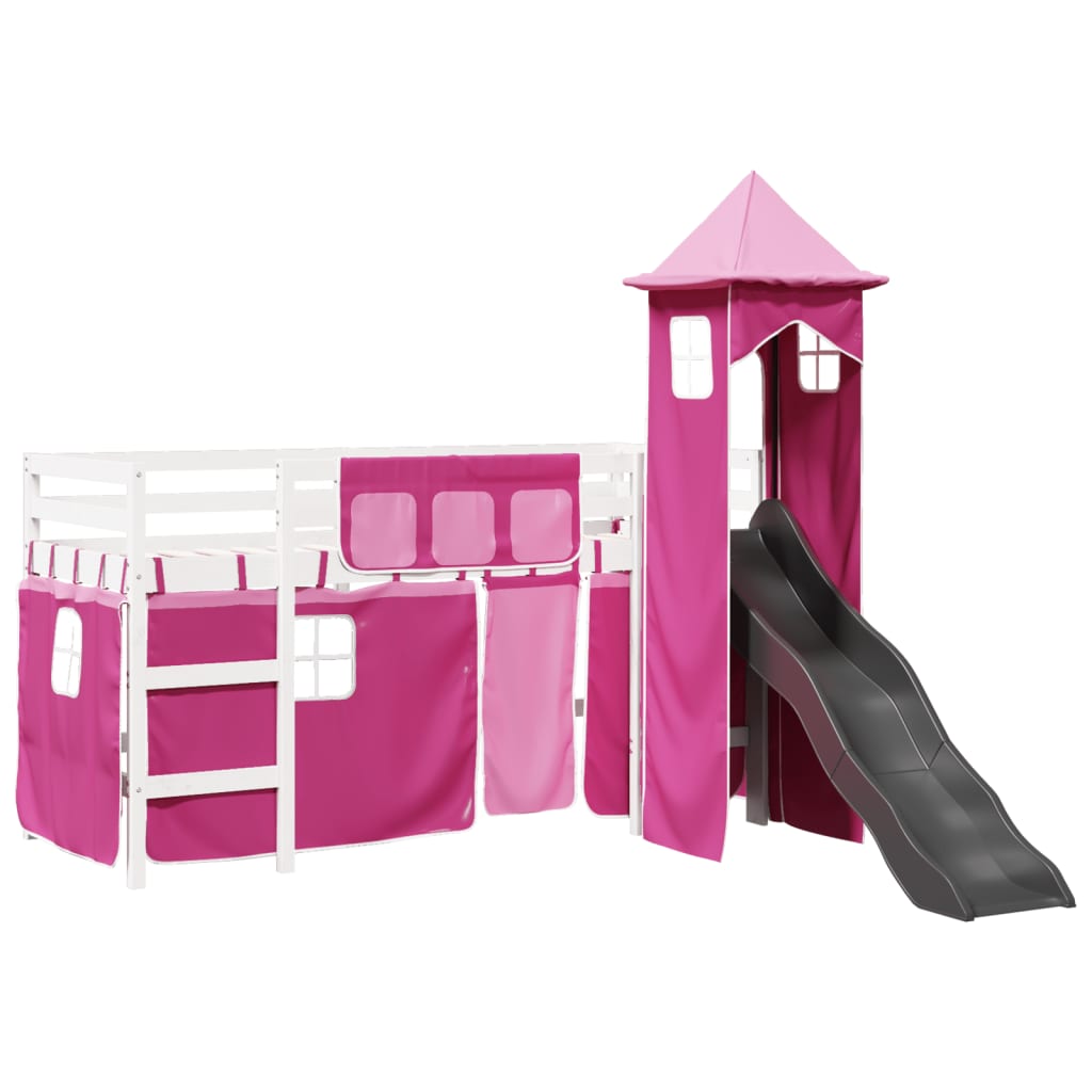 Kids' Loft Bed with Tower Pink 80x200 cm Solid Wood Pine