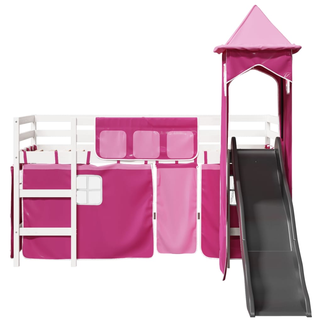 Kids' Loft Bed with Tower Pink 80x200 cm Solid Wood Pine