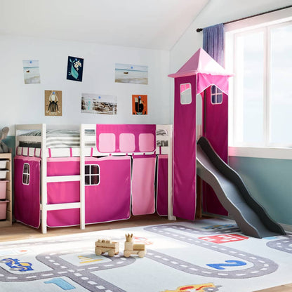 Kids' Loft Bed with Tower Pink 80x200 cm Solid Wood Pine