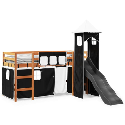 Kids' Loft Bed with Tower White&Black 80x200 cm Solid Wood Pine