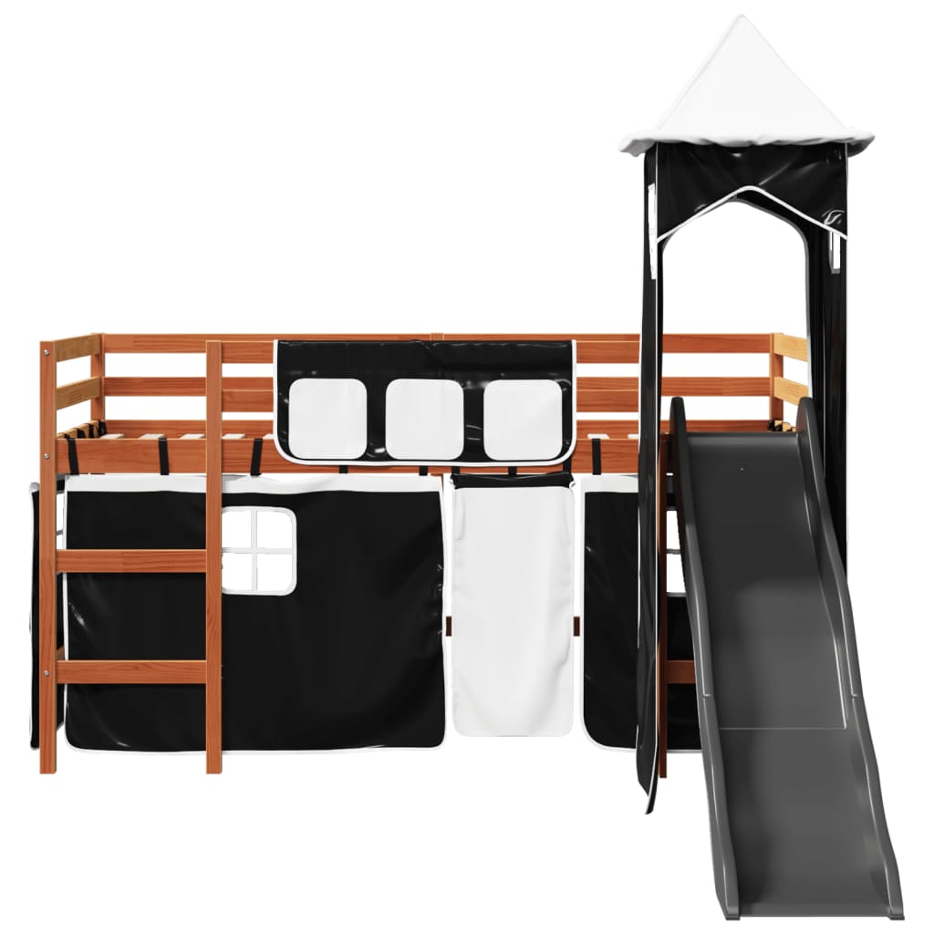 Kids' Loft Bed with Tower White&Black 80x200 cm Solid Wood Pine