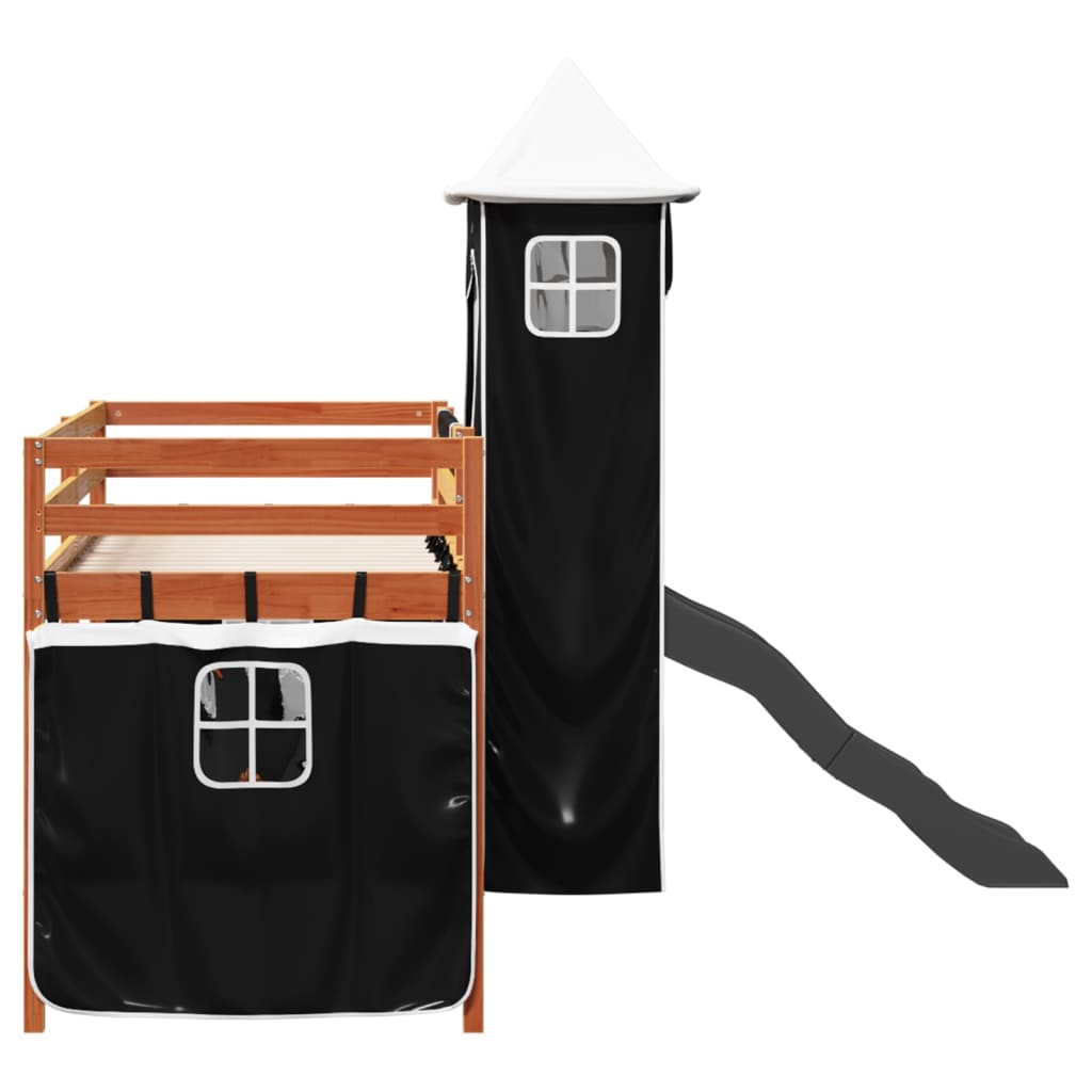 Kids' Loft Bed with Tower White&Black 80x200 cm Solid Wood Pine