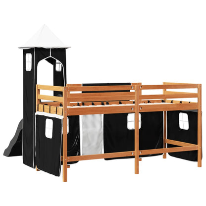 Kids' Loft Bed with Tower White&Black 80x200 cm Solid Wood Pine