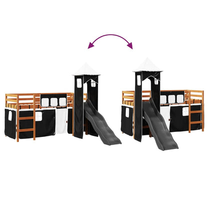 Kids' Loft Bed with Tower White&Black 80x200 cm Solid Wood Pine