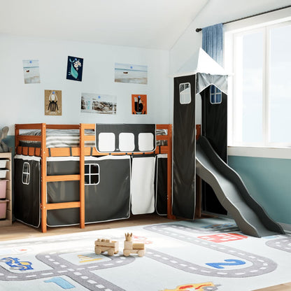 Kids' Loft Bed with Tower White&Black 80x200 cm Solid Wood Pine