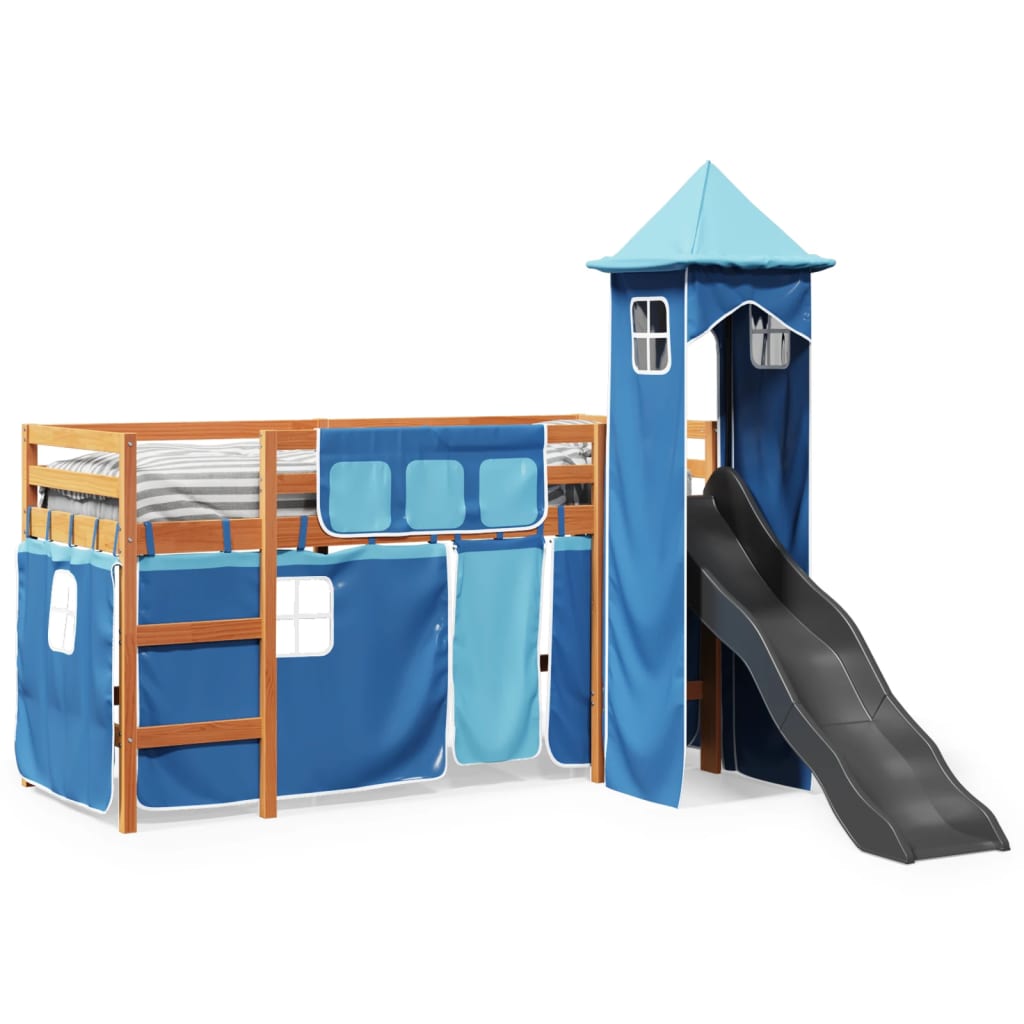 Kids' Loft Bed with Tower Blue 80x200 cm Solid Wood Pine