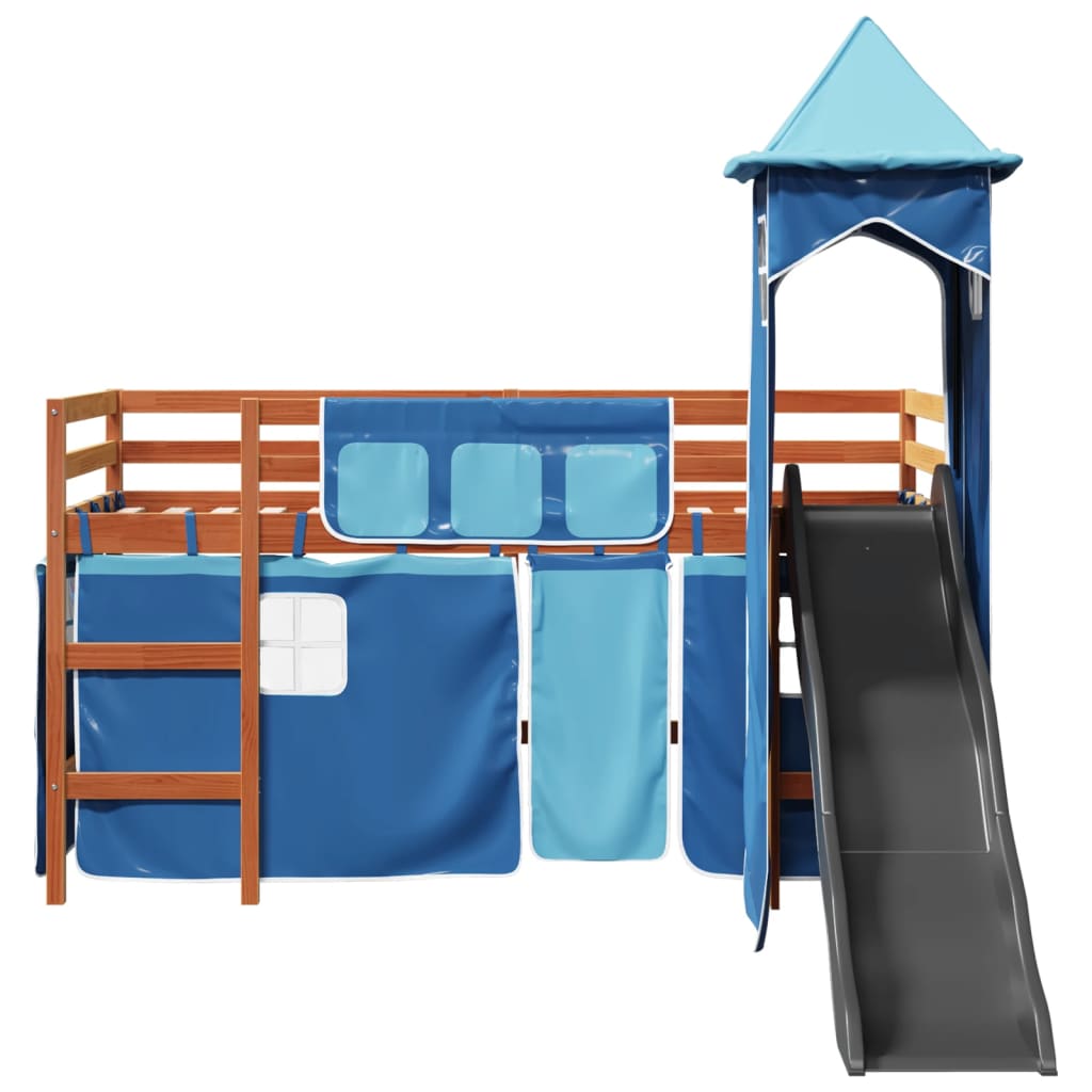 Kids' Loft Bed with Tower Blue 80x200 cm Solid Wood Pine