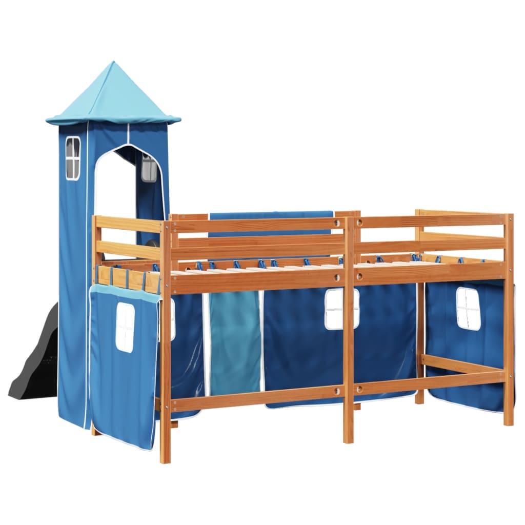 Kids' Loft Bed with Tower Blue 80x200 cm Solid Wood Pine