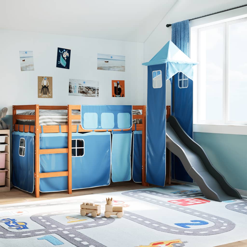 Kids' Loft Bed with Tower Blue 80x200 cm Solid Wood Pine