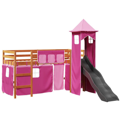 Kids' Loft Bed with Tower Pink 80x200 cm Solid Wood Pine