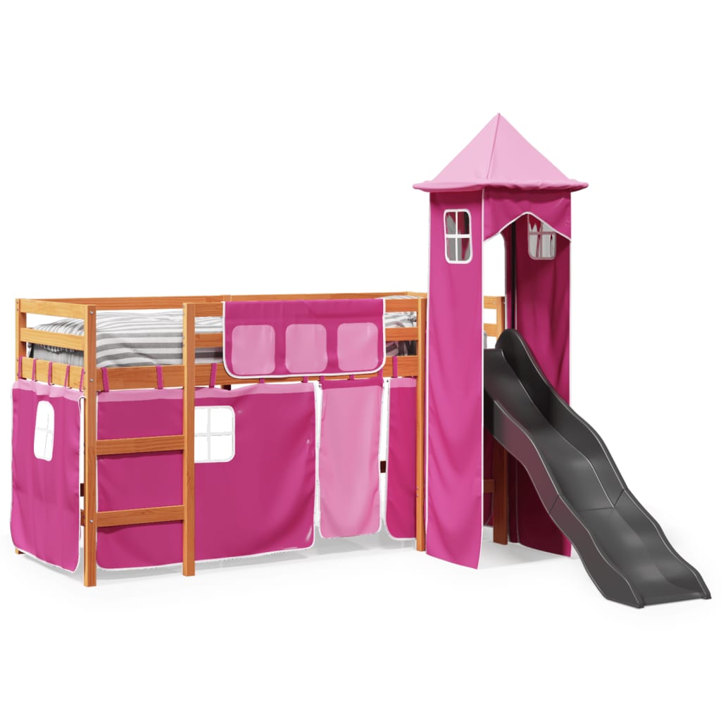 Kids' Loft Bed with Tower Pink 80x200 cm Solid Wood Pine