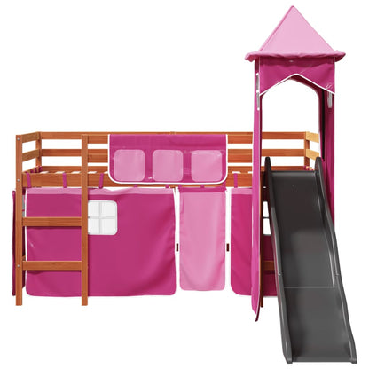 Kids' Loft Bed with Tower Pink 80x200 cm Solid Wood Pine