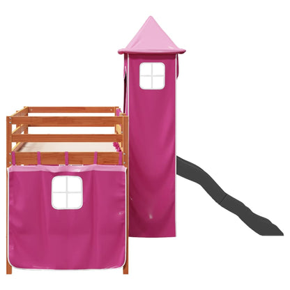 Kids' Loft Bed with Tower Pink 80x200 cm Solid Wood Pine