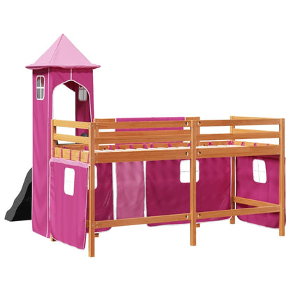 Kids' Loft Bed with Tower Pink 80x200 cm Solid Wood Pine