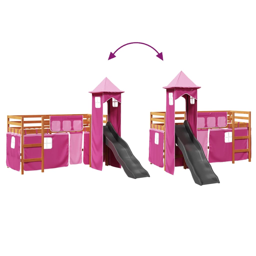 Kids' Loft Bed with Tower Pink 80x200 cm Solid Wood Pine