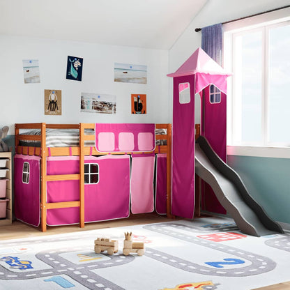 Kids' Loft Bed with Tower Pink 80x200 cm Solid Wood Pine