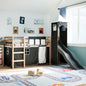 Kids' Loft Bed with Tower White&Black 90x200 cm Solid Wood Pine