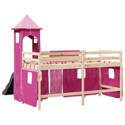 Kids' Loft Bed with Tower Pink 90x200 cm Solid Wood Pine