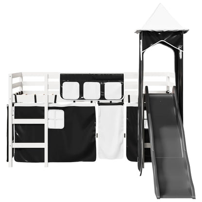 Kids' Loft Bed with Tower White&Black 90x200 cm Solid Wood Pine