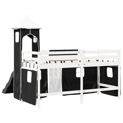 Kids' Loft Bed with Tower White&Black 90x200 cm Solid Wood Pine