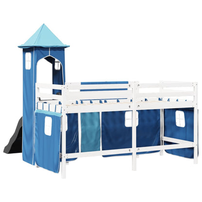 Kids' Loft Bed with Tower Blue 90x200 cm Solid Wood Pine