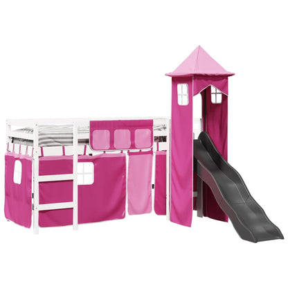 Kids' Loft Bed with Tower Pink 90x200 cm Solid Wood Pine