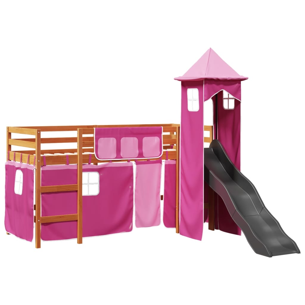 Kids' Loft Bed with Tower Pink 90x200 cm Solid Wood Pine