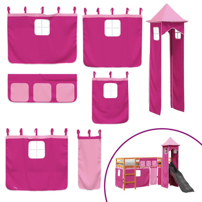 Kids' Loft Bed with Tower Pink 90x200 cm Solid Wood Pine